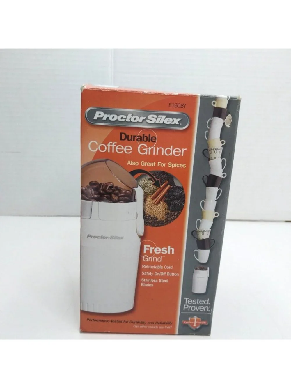 Proctor Silex Durable Coffee Grinder E160BY White Stainless Steel Blades